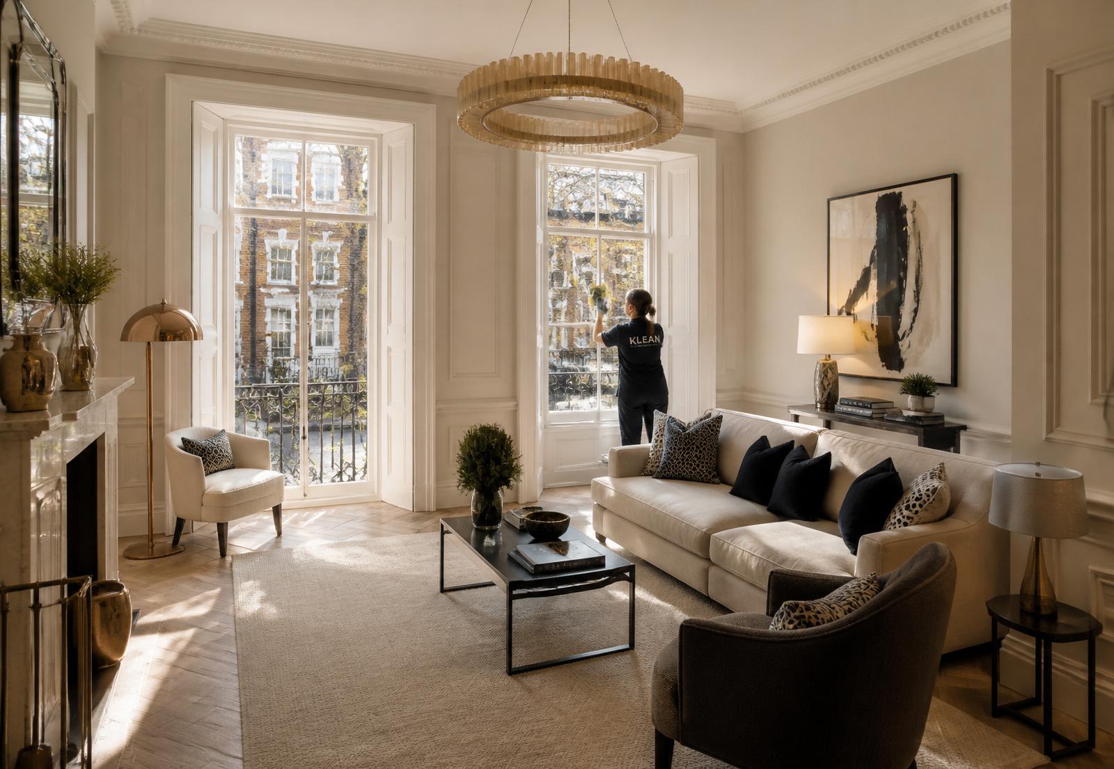 Renovated living room cleaned to move-in standard after building work